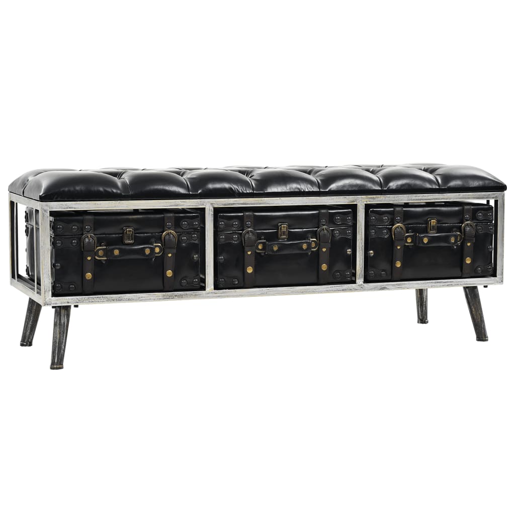 vidaXL Storage Bench 110 cm Black Faux Leather