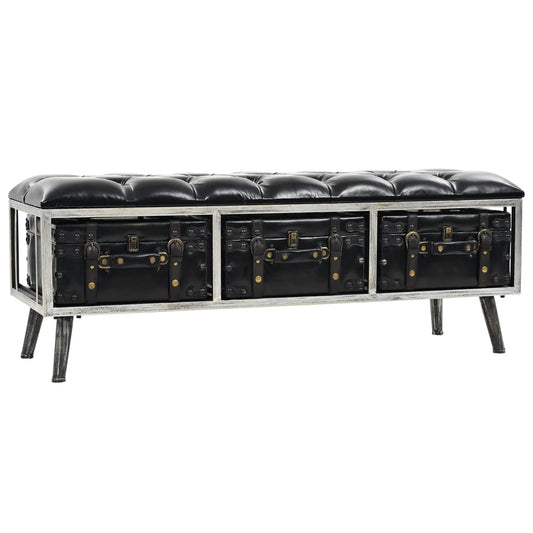 vidaXL Storage Bench 110 cm Black Faux Leather