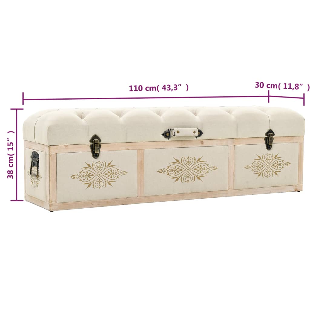 vidaXL Storage Bench 110 cm Cream Solid Wood Fir