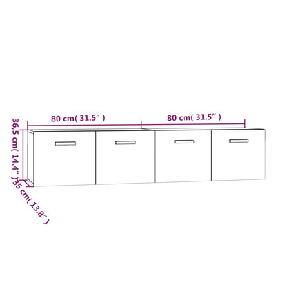 vidaXL Wall Cabinets 2 pcs Smoked Oak 80x35x36.5 cm Engineered Wood