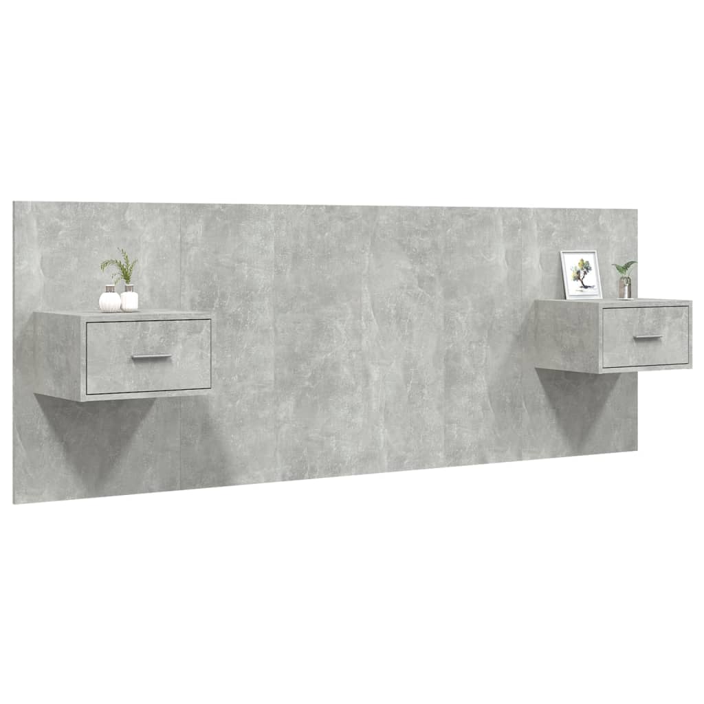 vidaXL Bed Headboard With Cabinet | Concrete grey | Engineered wood | Average