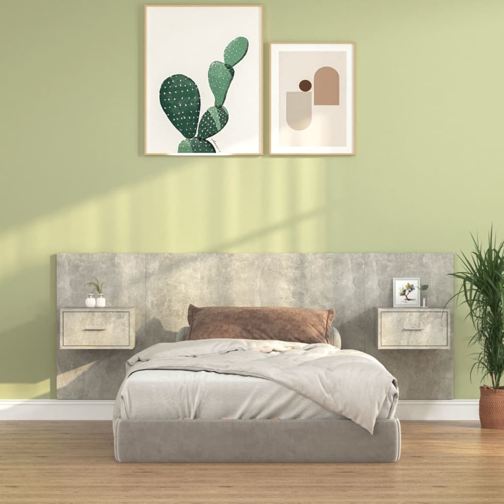 vidaXL Bed Headboard With Cabinet | Concrete grey | Engineered wood | Average