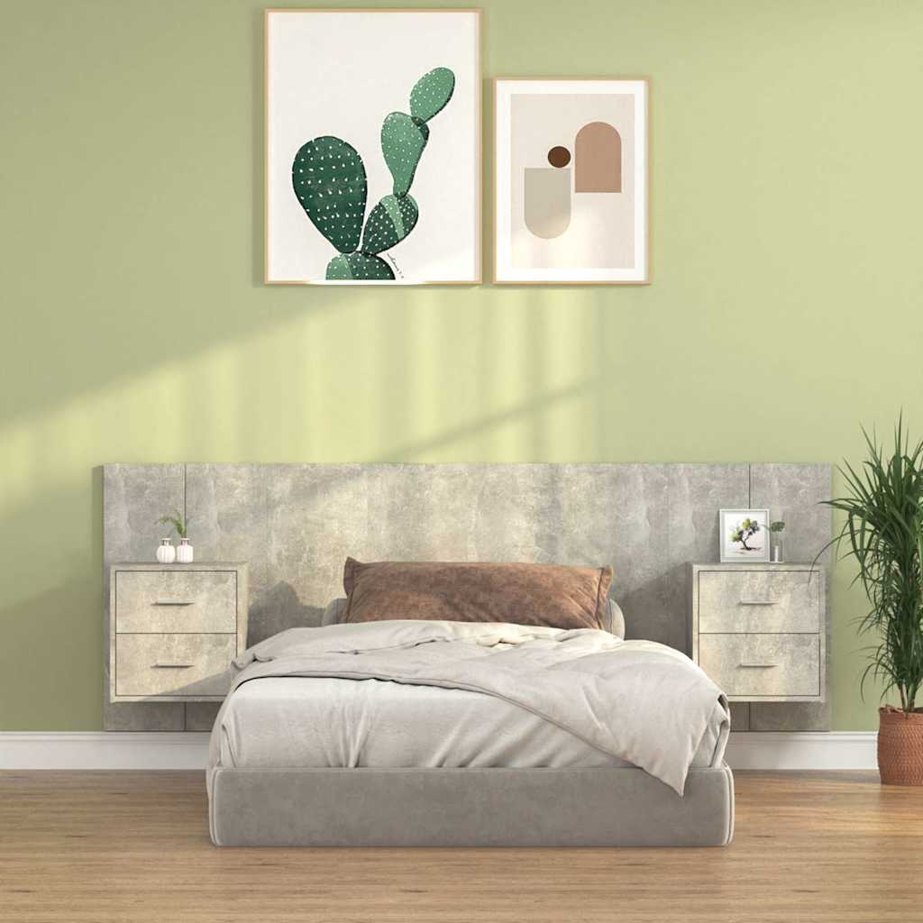 vidaXL Bed Headboard with Cabinets Concrete Grey Engineered Wood