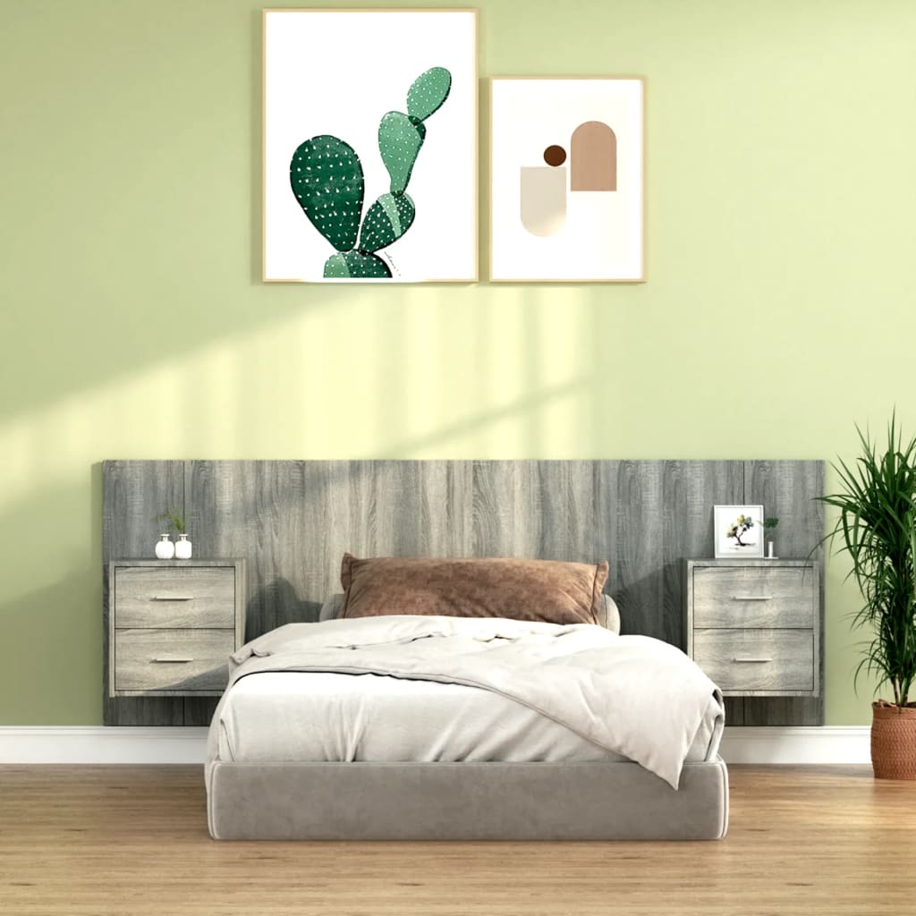 vidaXL Bed Headboard with Cabinets Grey Sonoma Engineered Wood