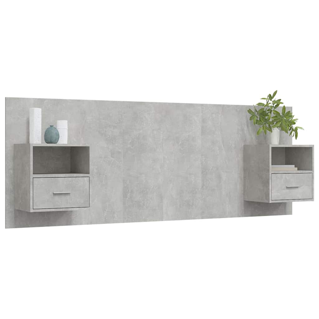 vidaXL Bed Headboard with Cabinets Concrete Grey Engineered Wood