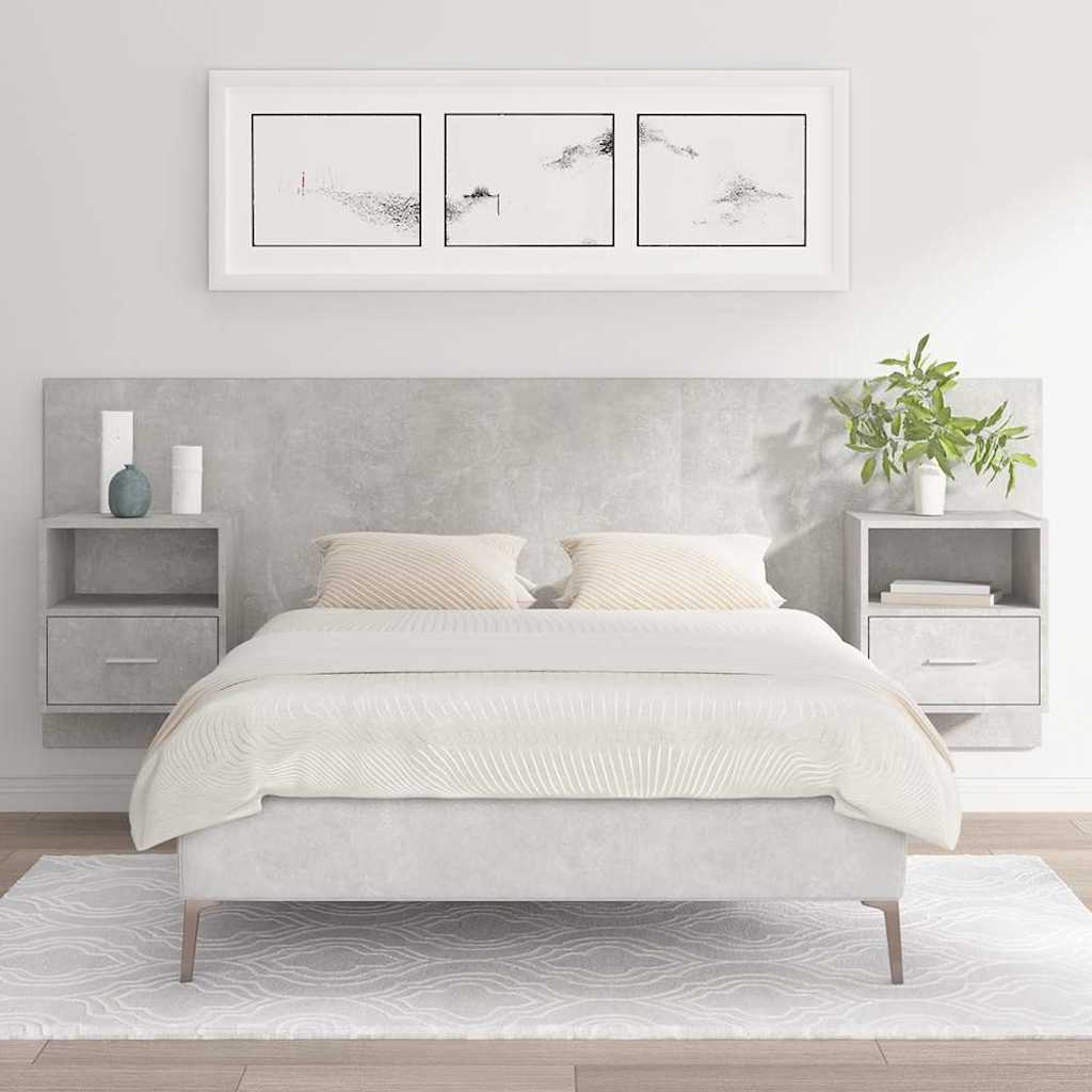 vidaXL Bed Headboard with Cabinets Concrete Grey Engineered Wood