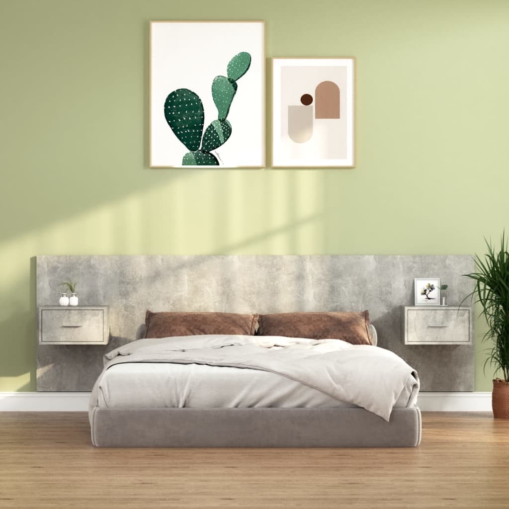vidaXL Bed Headboard with Cabinets Concrete Grey Engineered Wood