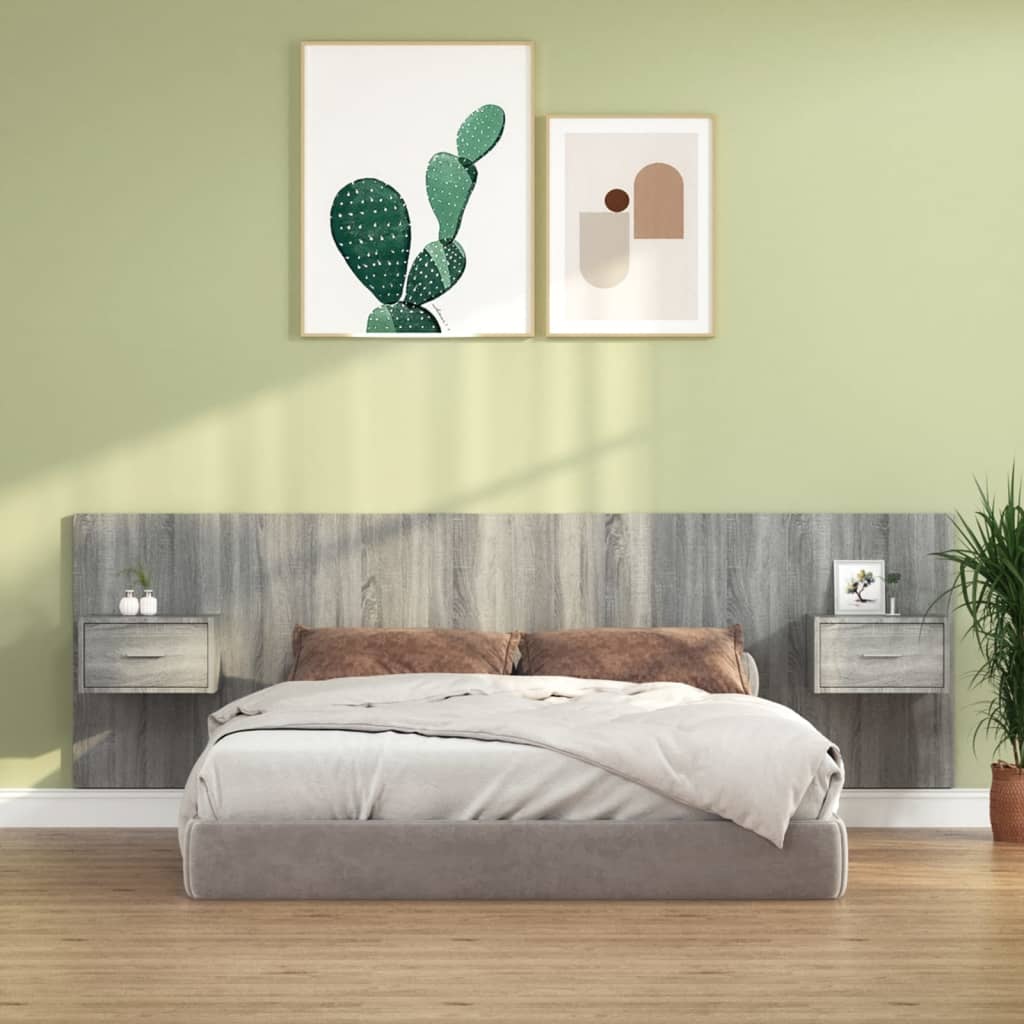 vidaXL Bed Headboard With Cabinet | Grey Sonoma | Engineered Wood | Standard