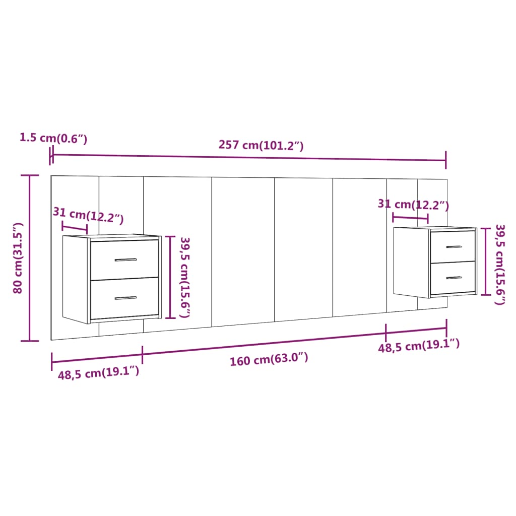vidaXL Bed Headboard With Cabinet | White | Engineered wood | Standard