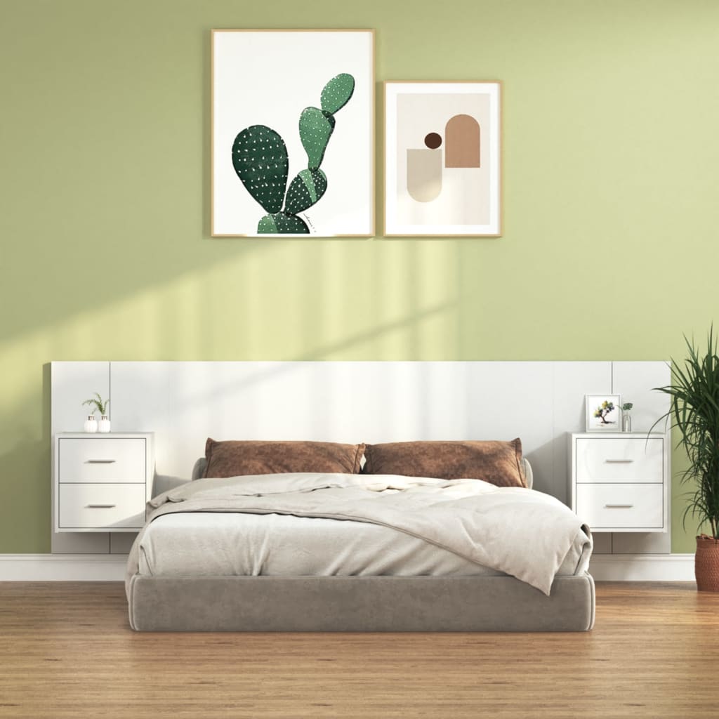 vidaXL Bed Headboard With Cabinet | White | Engineered wood | Standard