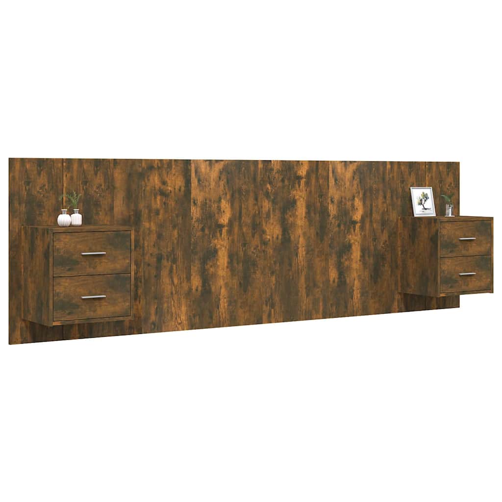 vidaXL Bed Headboard with Cabinets Smoked Oak Engineered Wood