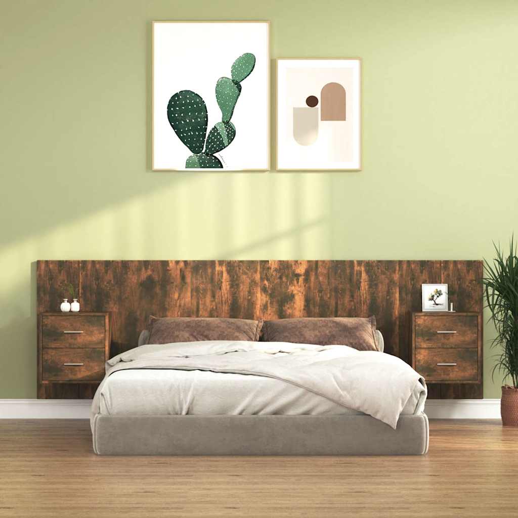 vidaXL Bed Headboard with Cabinets Smoked Oak Engineered Wood