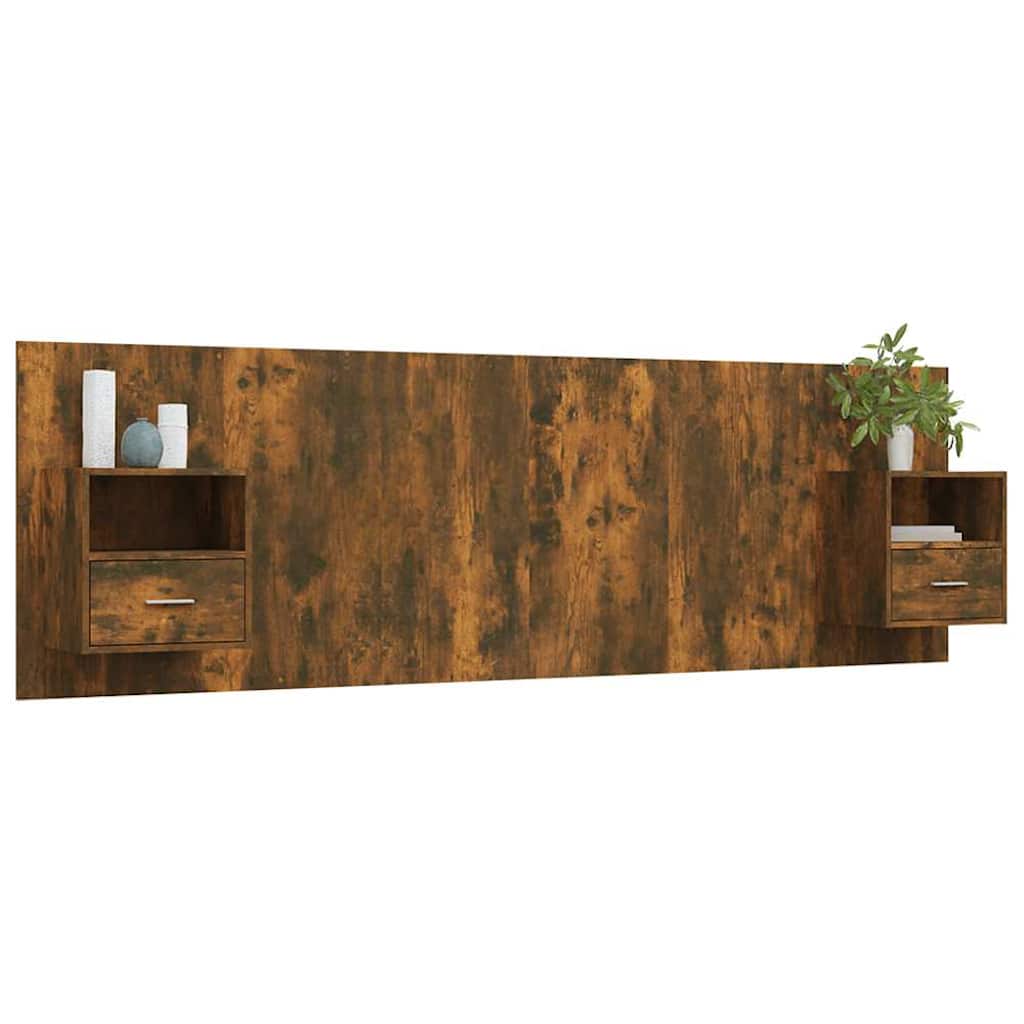 vidaXL Bed Headboard with Cabinets Smoked Oak Engineered Wood