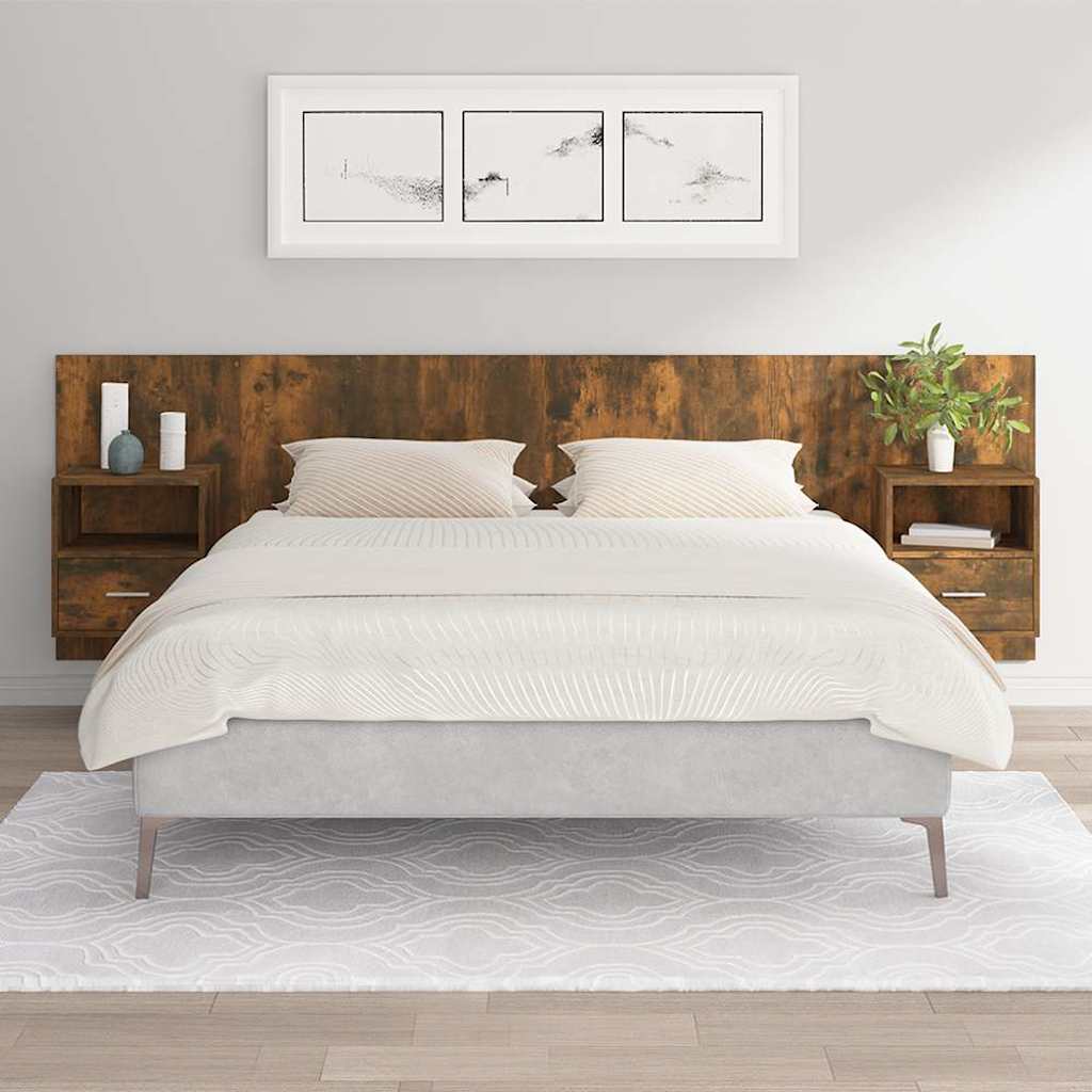 vidaXL Bed Headboard with Cabinets Smoked Oak Engineered Wood