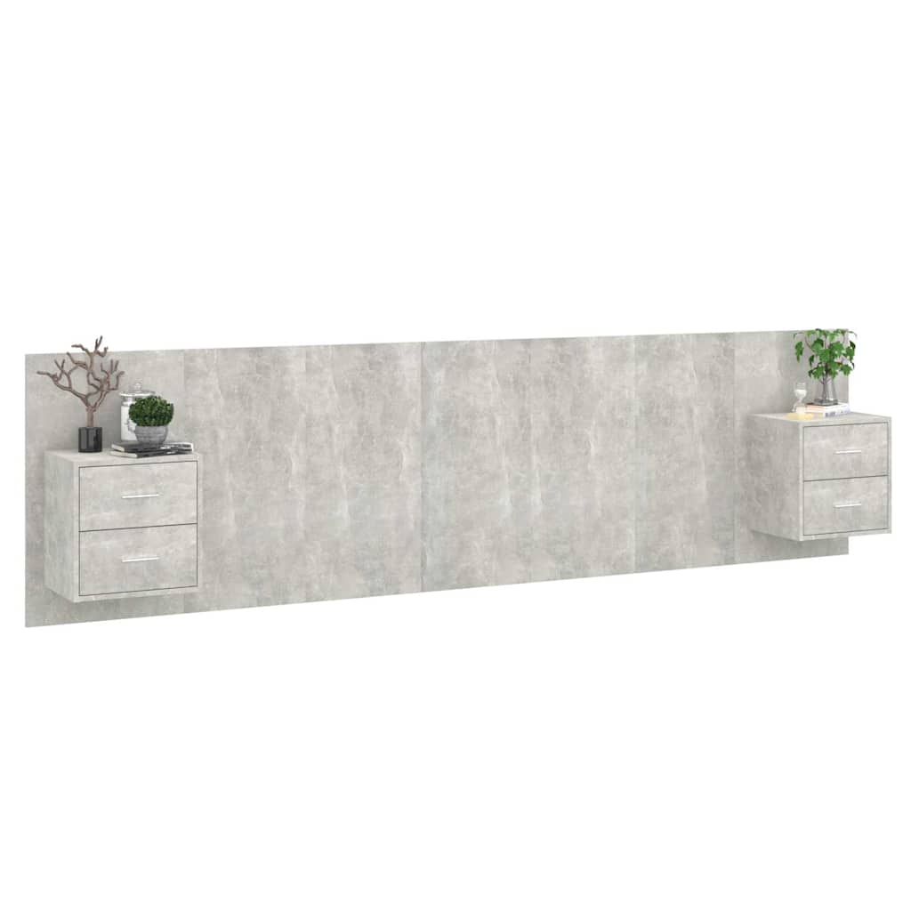 vidaXL Bed Headboard with Cabinets Concrete Grey Engineered Wood