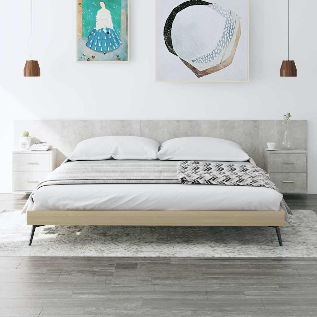 vidaXL Bed Headboard with Cabinets Concrete Grey Engineered Wood