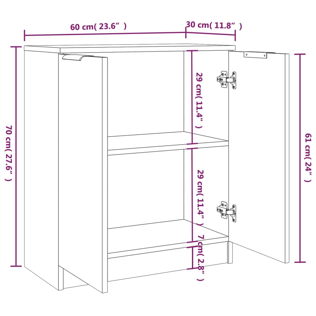 vidaXL Sideboards 2 pcs Concrete Grey 60x30x70 cm Engineered Wood