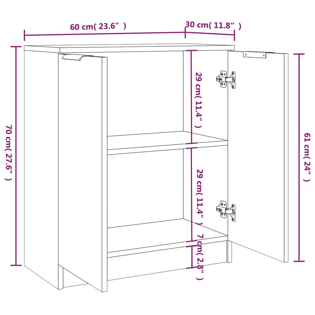 vidaXL Sideboards 2 pcs Grey Sonoma 60x30x70 cm Engineered Wood