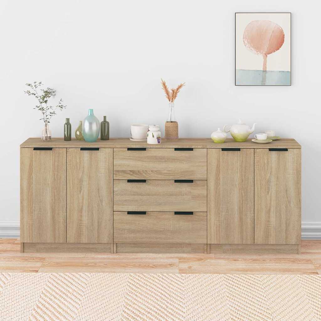 vidaXL 3 Piece Sideboards Sonoma Oak Engineered Wood