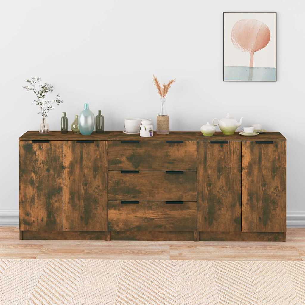 vidaXL 3 Piece Sideboards Smoked Oak Engineered Wood