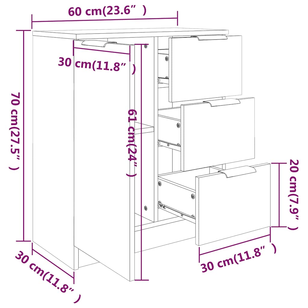 vidaXL Sideboards 2 pcs White 60x30x70 cm Engineered Wood