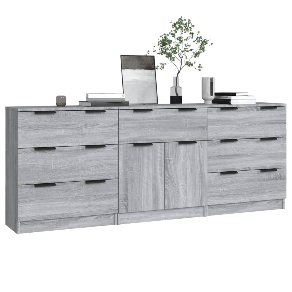 vidaXL 3 Piece Sideboards Grey Sonoma Engineered Wood