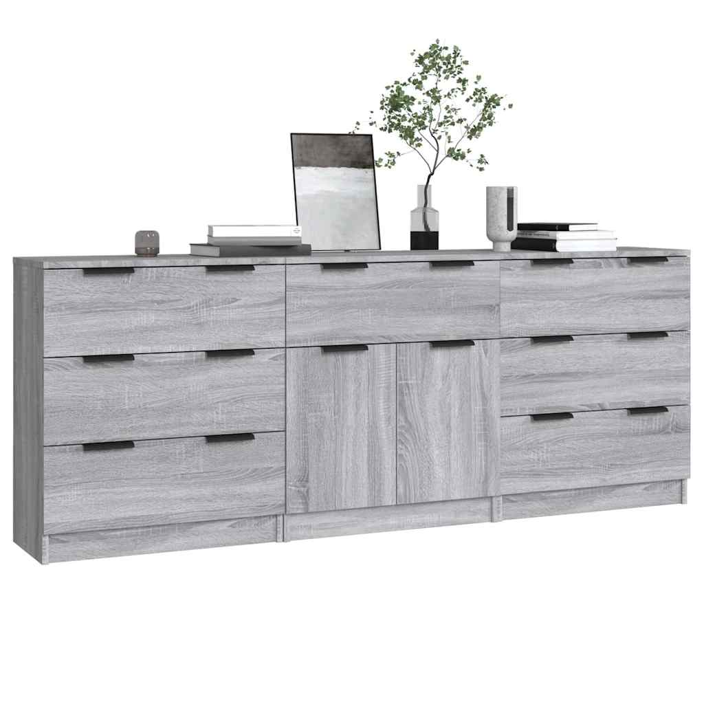 vidaXL 3 Piece Sideboards Grey Sonoma Engineered Wood
