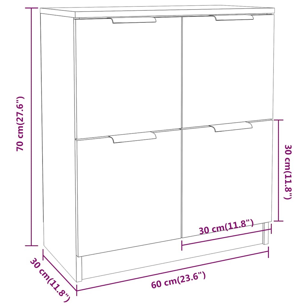vidaXL Sideboards 2 pcs Grey Sonoma 60x30x70 cm Engineered Wood