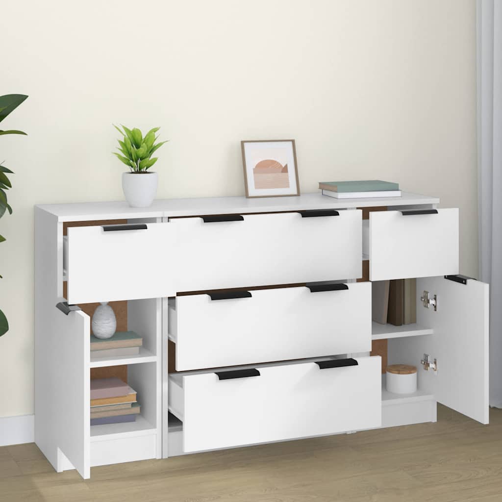 vidaXL 3 Piece Sideboard Set White Engineered Wood