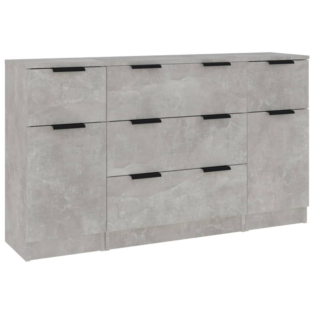 vidaXL 3 Piece Sideboard Set Concrete Grey Engineered Wood
