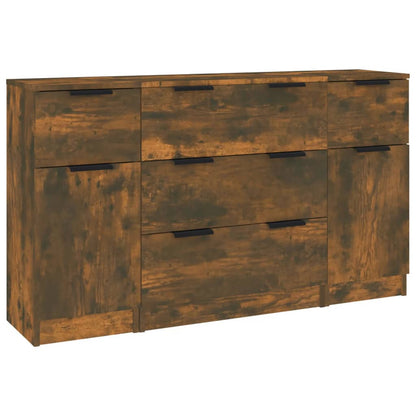 vidaXL 3 Piece Sideboard Set Smoked Oak Engineered Wood