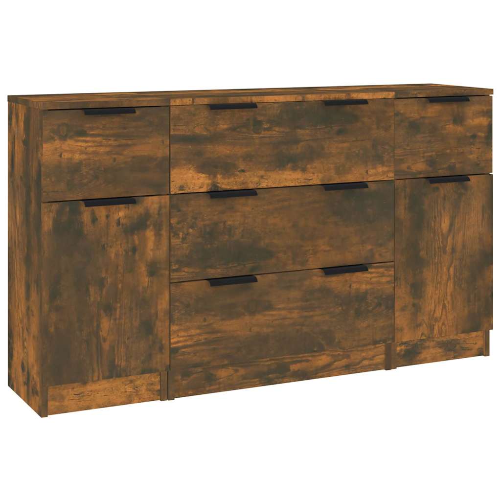 vidaXL 3 Piece Sideboard Set Smoked Oak Engineered Wood