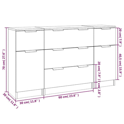 vidaXL 3 Piece Sideboard Set Smoked Oak Engineered Wood