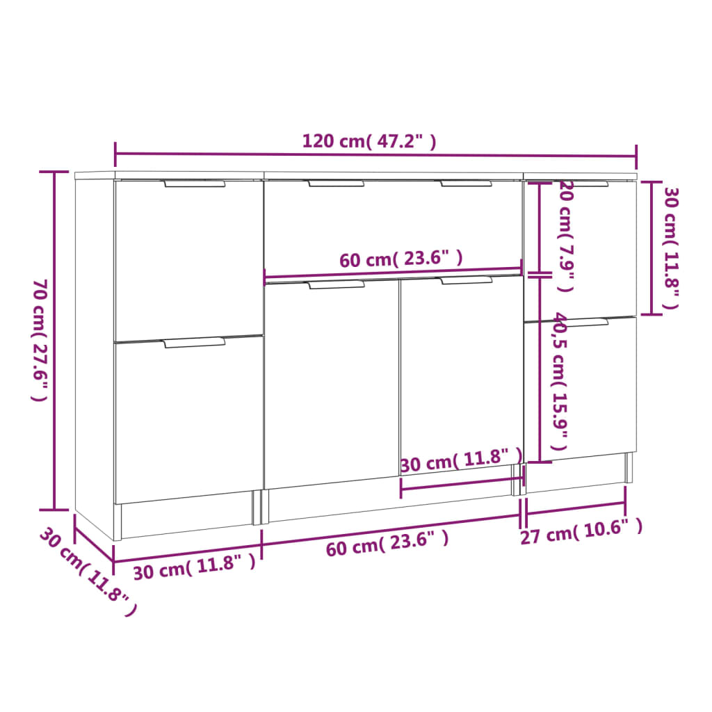 vidaXL Sideboards 3 pcs White Engineered Wood