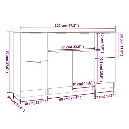 vidaXL Sideboards 3 pcs White Engineered Wood
