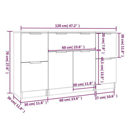 vidaXL Sideboards 3 pcs Sonoma Oak Engineered Wood