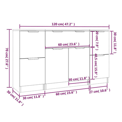 vidaXL Sideboards 3 pcs Concrete Grey Engineered Wood