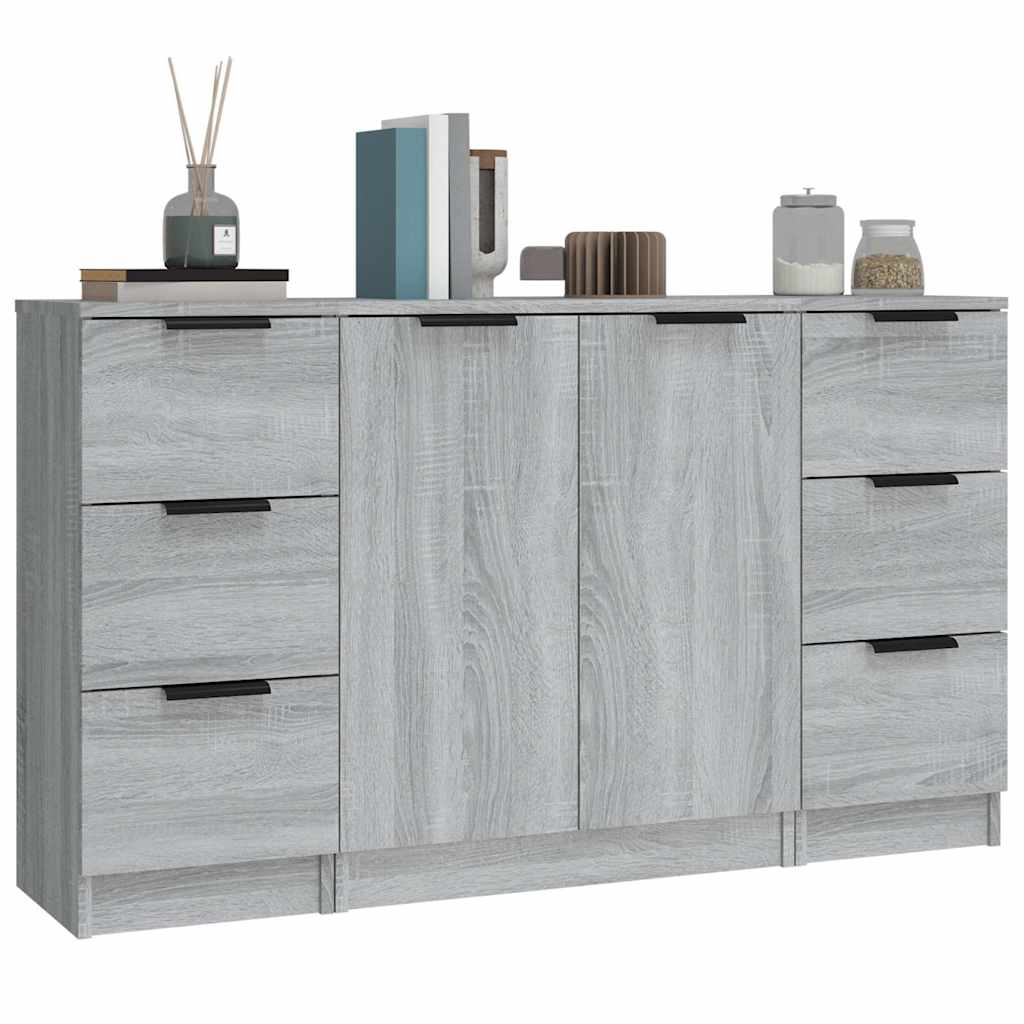 vidaXL Sideboards 3 pcs Grey Sonoma Engineered Wood