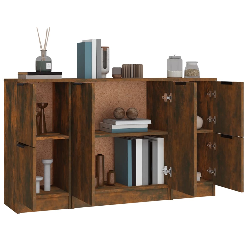vidaXL Sideboards 3 pcs Smoked Oak Engineered Wood