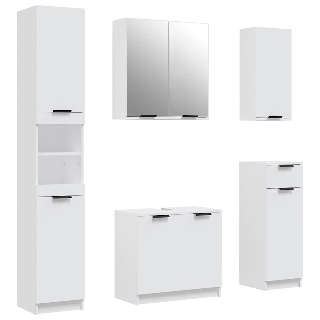 vidaXL 5 Piece Bathroom Cabinet Set White Engineered Wood