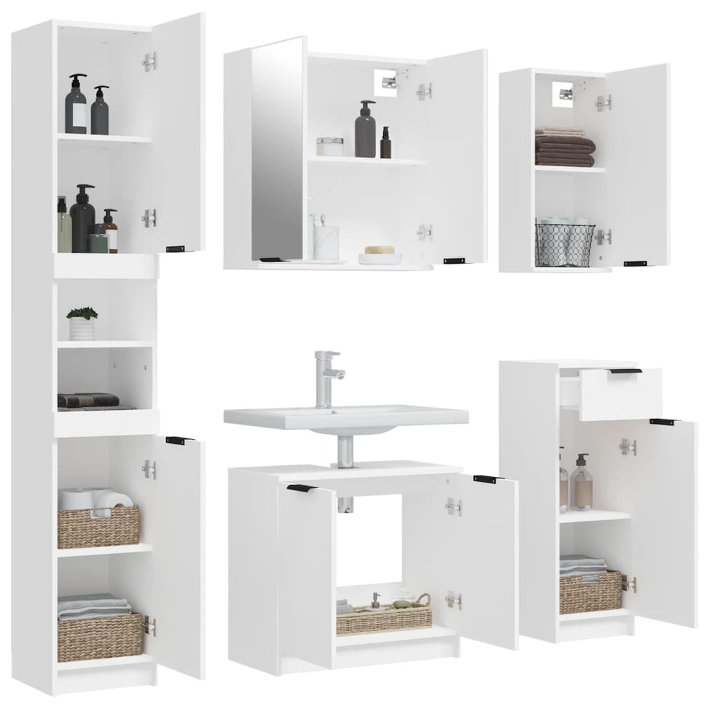 vidaXL 5 Piece Bathroom Cabinet Set White Engineered Wood