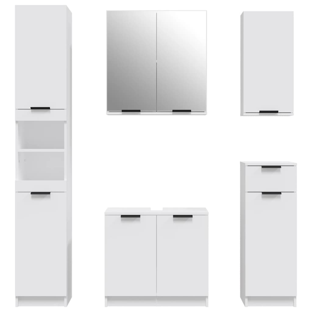 vidaXL 5 Piece Bathroom Cabinet Set White Engineered Wood