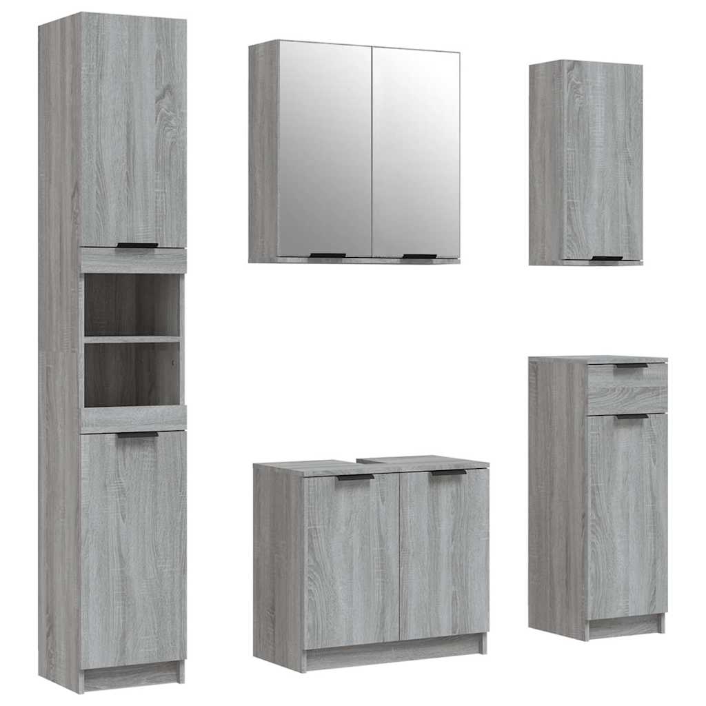 vidaXL 5 Piece Bathroom Cabinet Set Grey Sonoma Engineered Wood