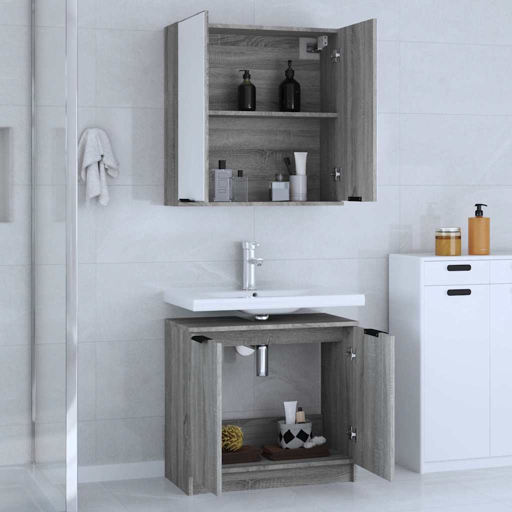 vidaXL 2 Piece Bathroom Cabinet Set Grey Sonoma Engineered Wood