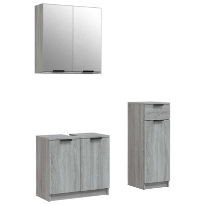 vidaXL 3 Piece Bathroom Cabinet Set Grey Sonoma Engineered Wood