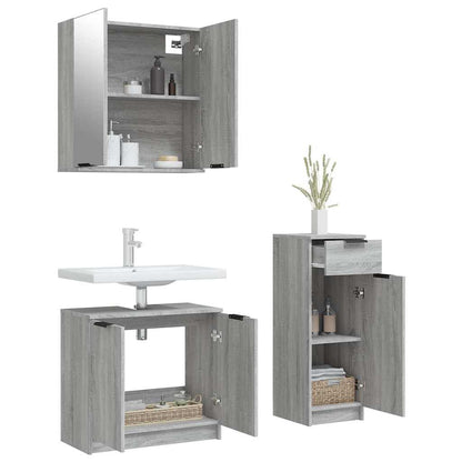 vidaXL 3 Piece Bathroom Cabinet Set Grey Sonoma Engineered Wood