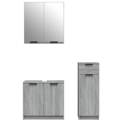 vidaXL 3 Piece Bathroom Cabinet Set Grey Sonoma Engineered Wood