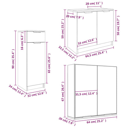 vidaXL 3 Piece Bathroom Cabinet Set Grey Sonoma Engineered Wood