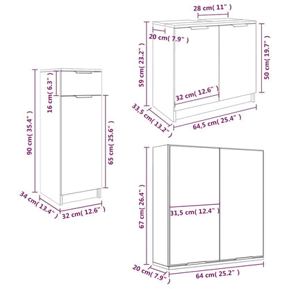 vidaXL 3 Piece Bathroom Cabinet Set Grey Sonoma Engineered Wood