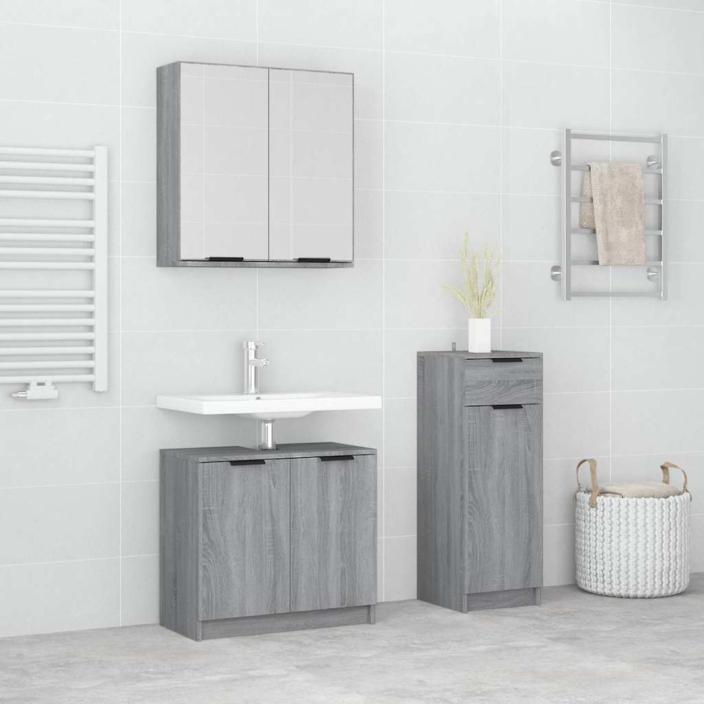 vidaXL 3 Piece Bathroom Cabinet Set Grey Sonoma Engineered Wood